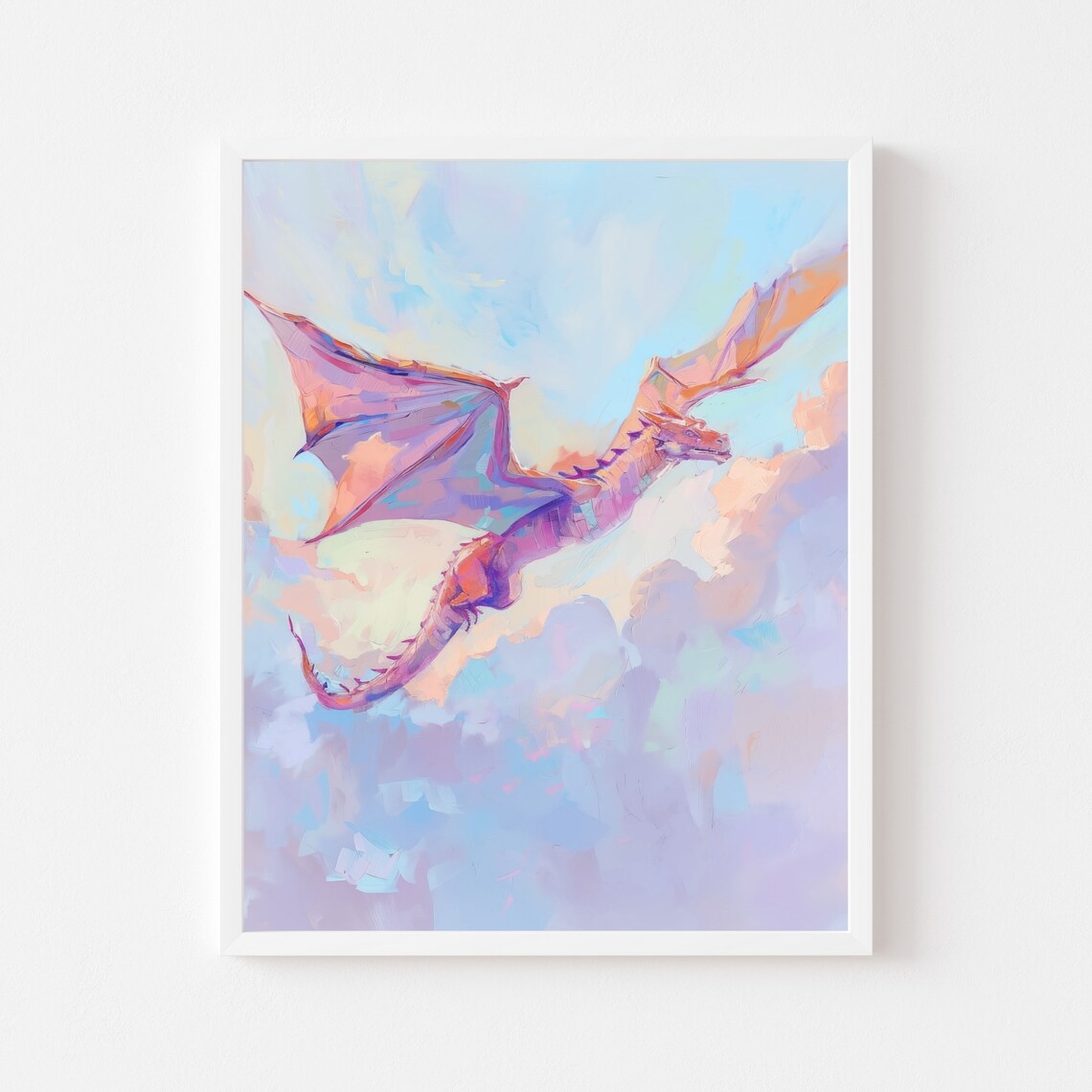 Pink Dragon Whimsical Fairy Tale Nursery Art Print