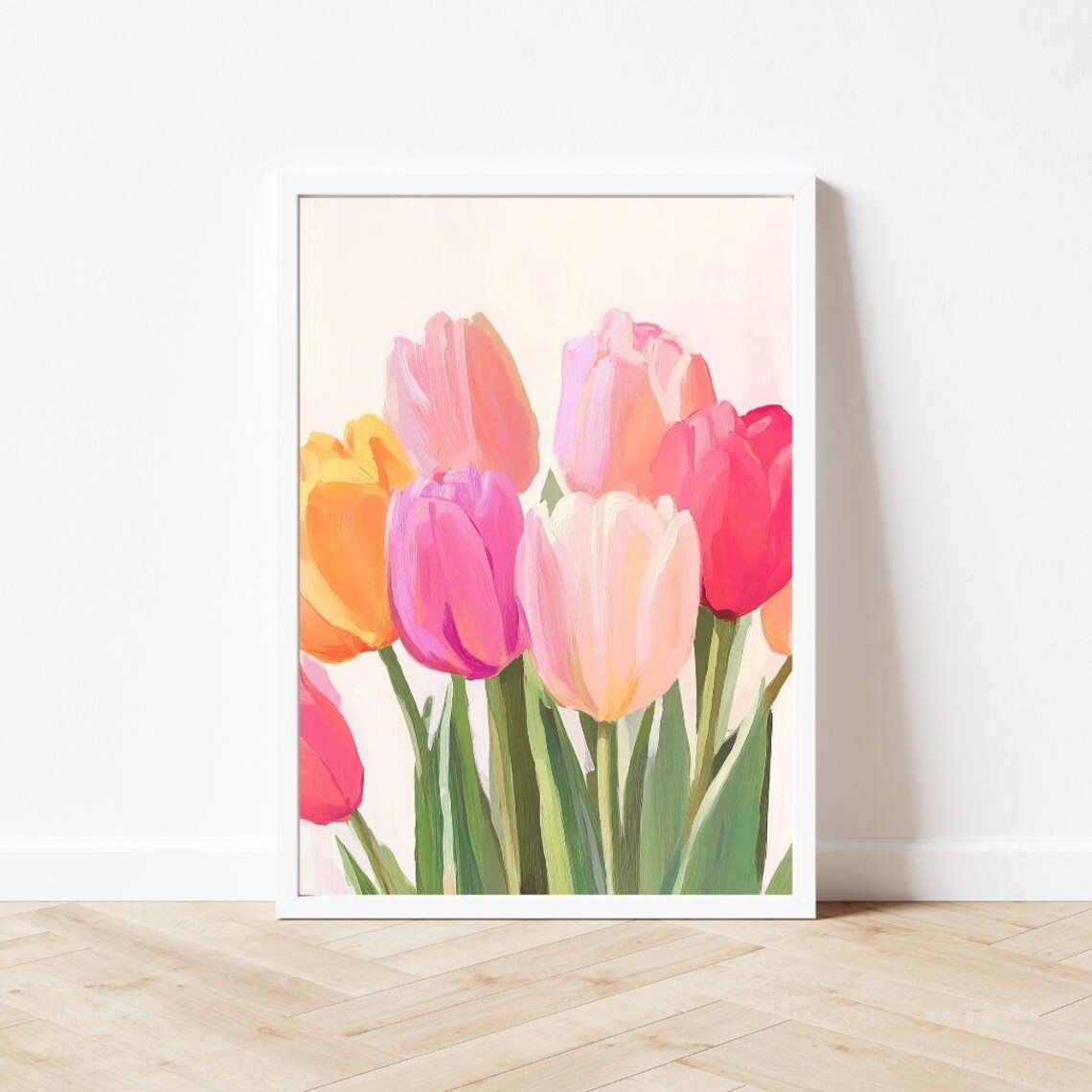 Pastel Tulips Close Up Pink Orange Spring Flower Bouquet Art Poster - Image 3