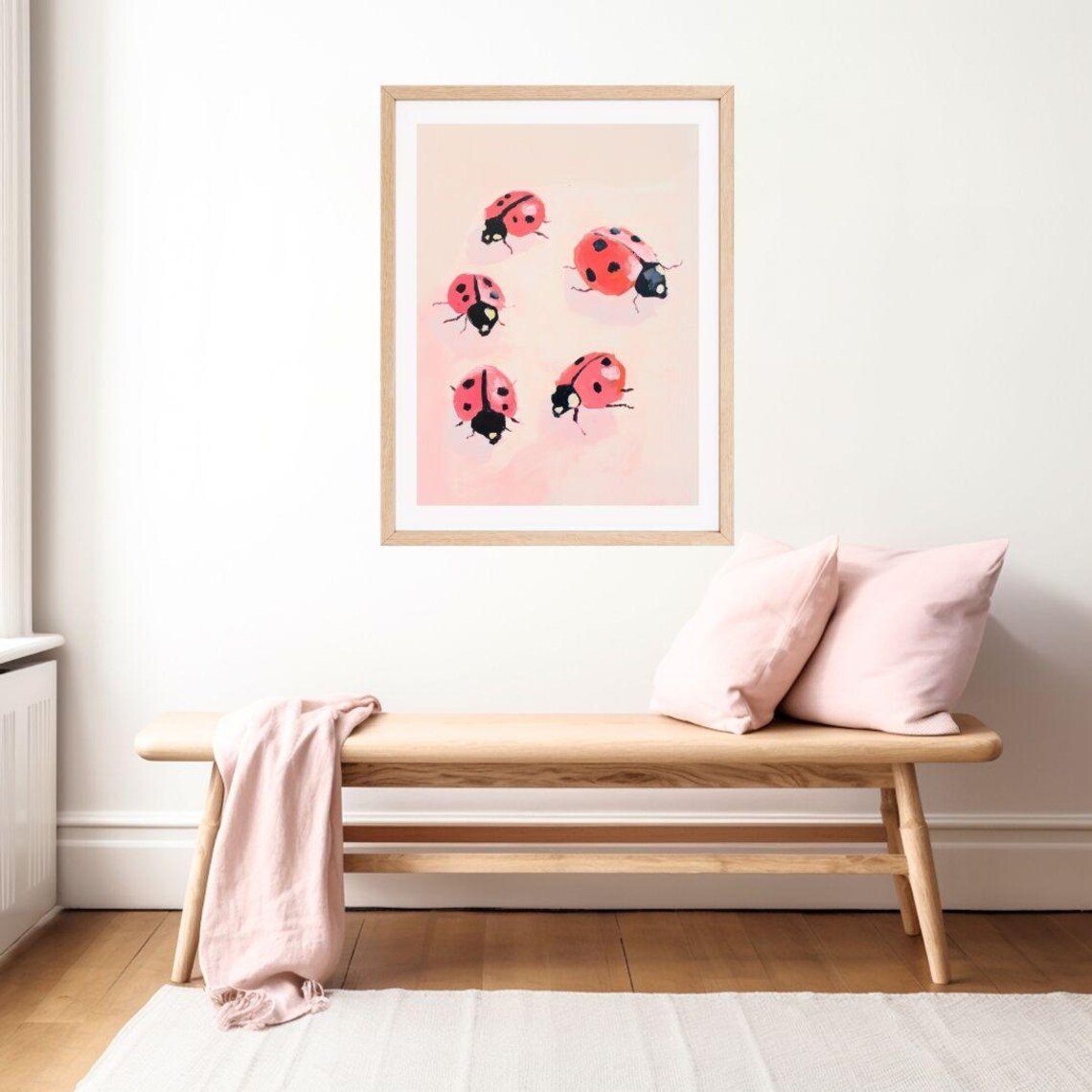 Pink Ladybugs Pastel Nursery Bug Art Print, Girls Room - Image 2
