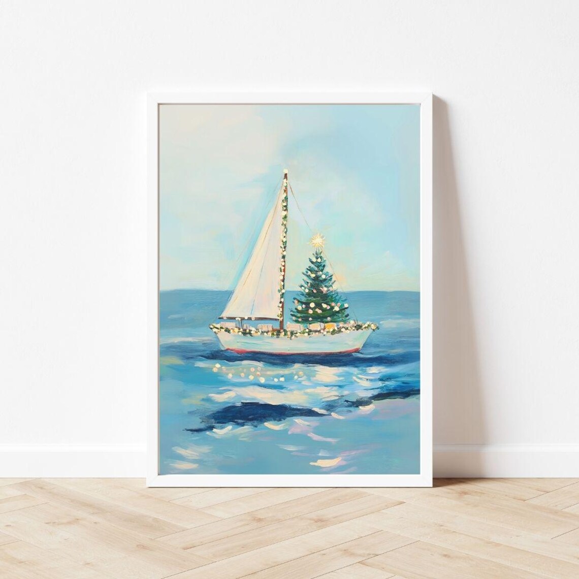Christmas Tree on a Sailboat, Coastal Holiday Poster Print - Image 3