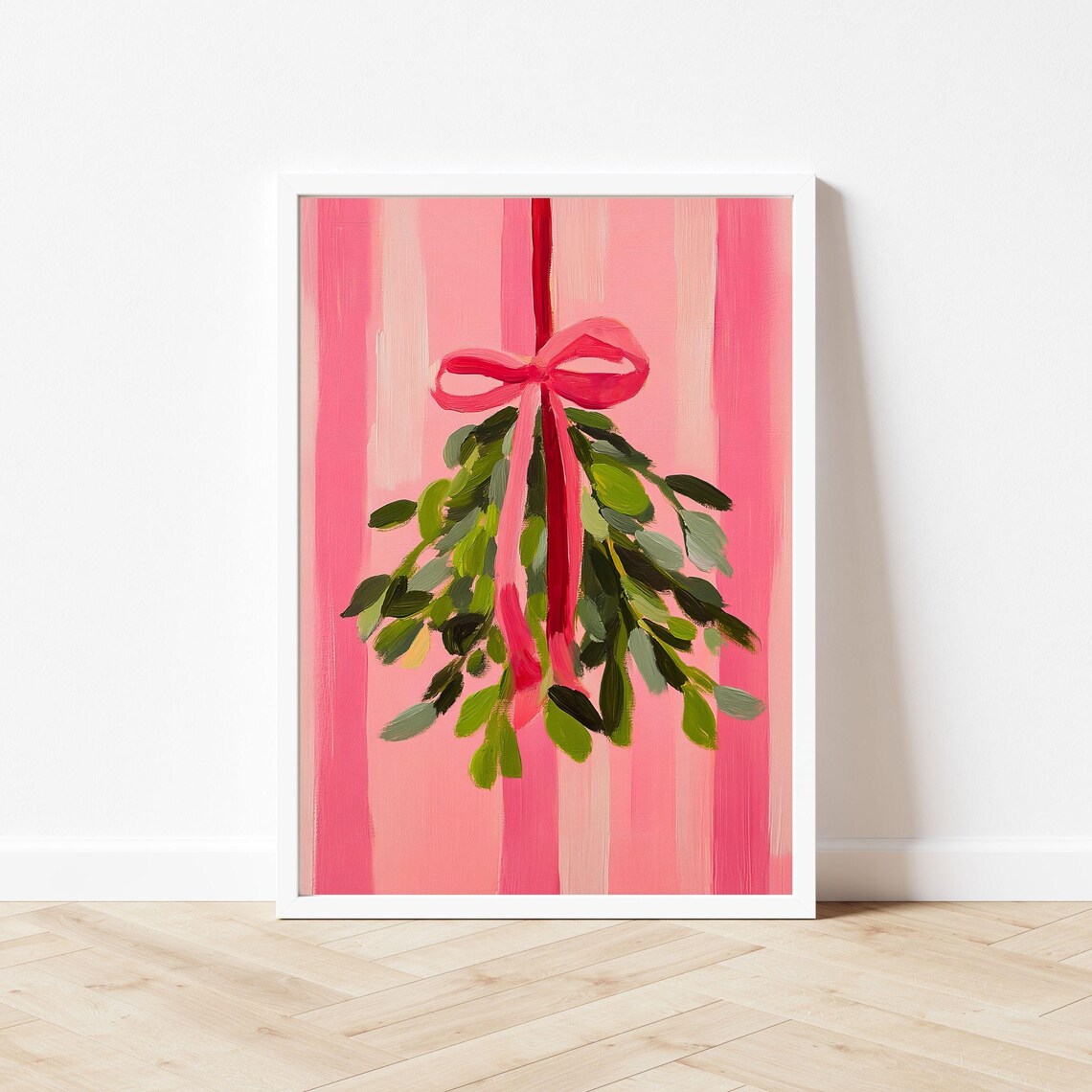Mistletoe With Red Bow, Retro Christmas Art Print - Image 3