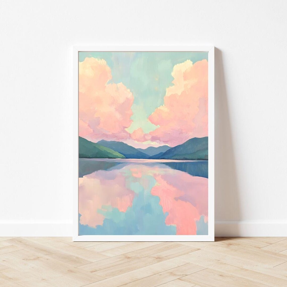 Mountain And Lake Sunset, Pastel Landscape Art Print - Image 3