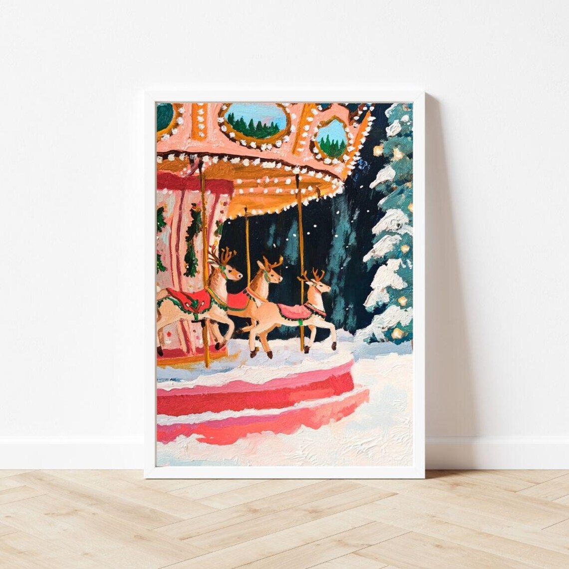 Vintage Christmas Carousel Reindeer Art Print - Image 3