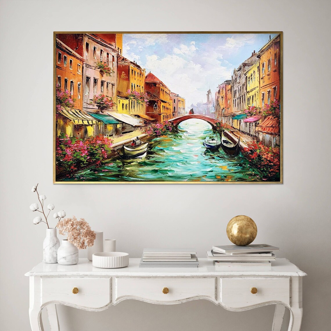 Venice Italy Canal Bridge Gondolas Flowers Old Town Art Poster - Image 3