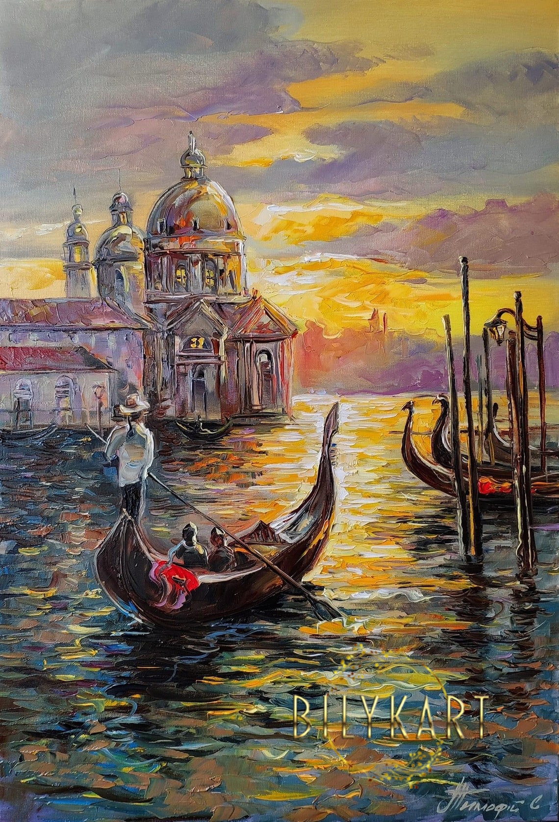 Venice Gondolas Sunset Golden Lagoon Water Domes Canal Art Poster