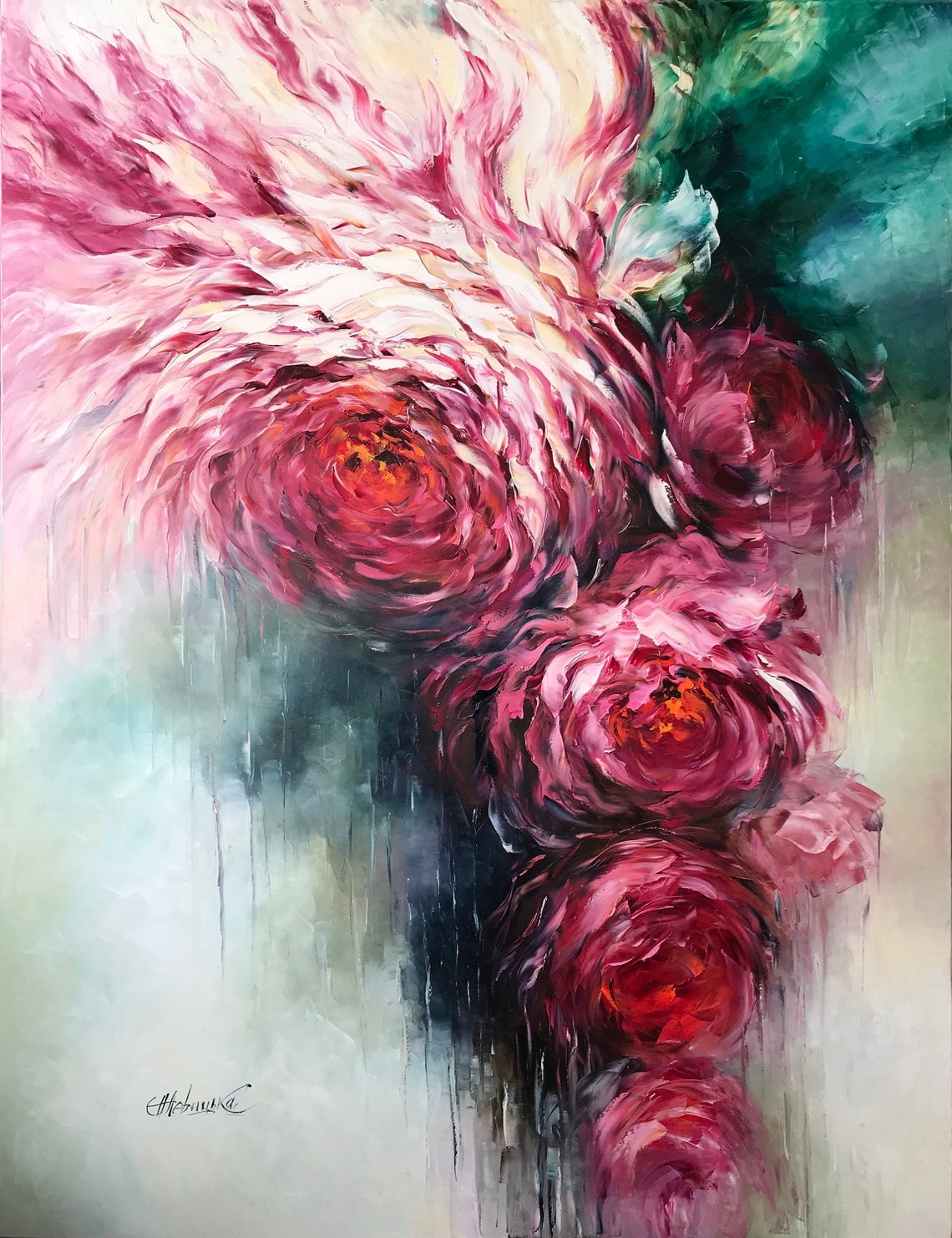 Red Rose Painting Original Contemporary Rose Paintings Large Rose Art Flowers Wall Art For Living Room Modern Rose Oil Painting - Image 2
