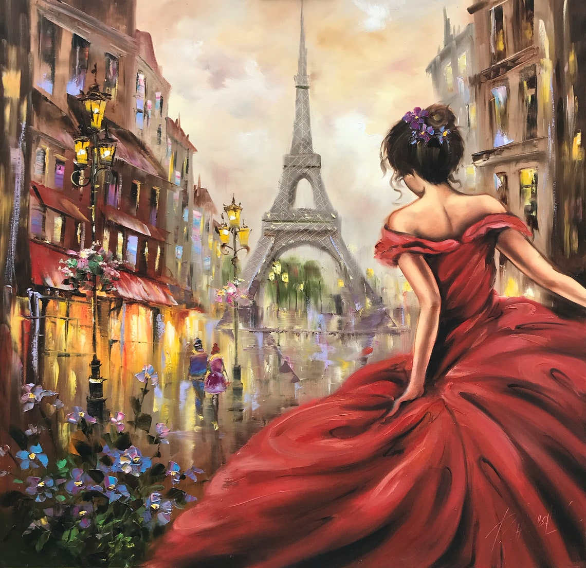 Woman In Paris Oil Painting On Original Ballerina Wall Art Lady In Red Dress Painting Romantic Artwork Ballerina Painting Paris Decor