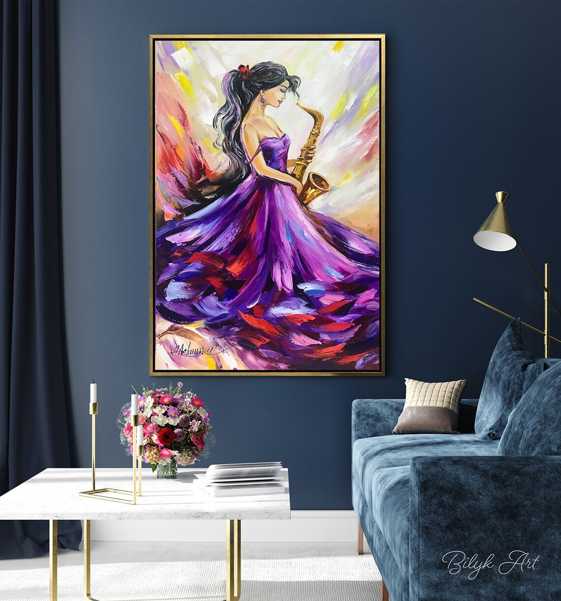 Woman In Purple Dress Playing Saxophone Jazz Music Art Poster - Image 2