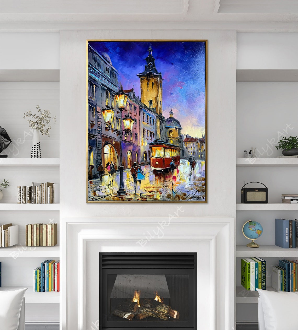 Night City Oil Painting Original City Street Scene Painting Cityscape Art City Lights Wall Art Large Romantic Painting Night Time Wall Art - Image 3