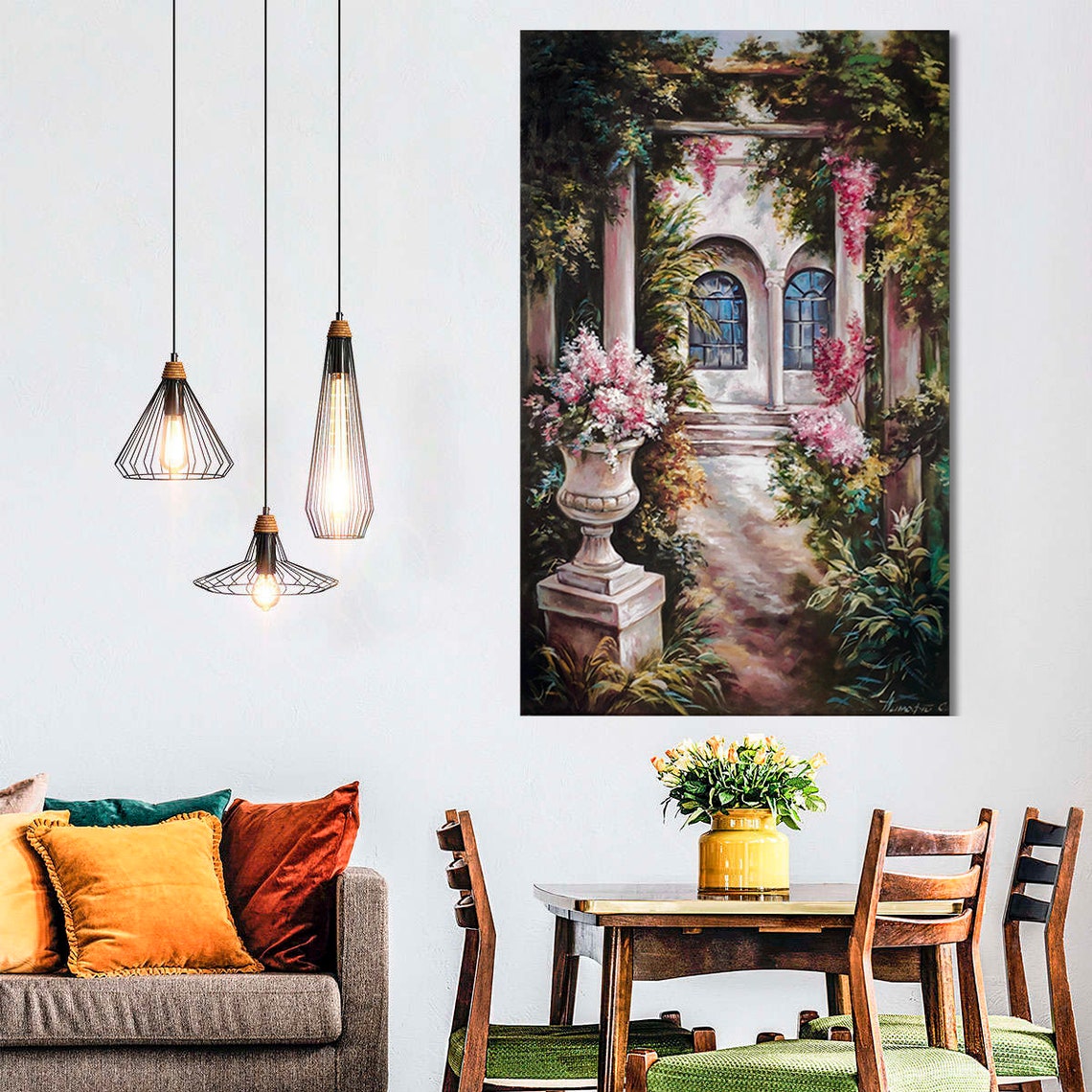 Italian House Painting Hand Painted Italian Garden Framed Art Patio Painting Original Positano Painting Italy Village Painting Italy Artwork - Image 3