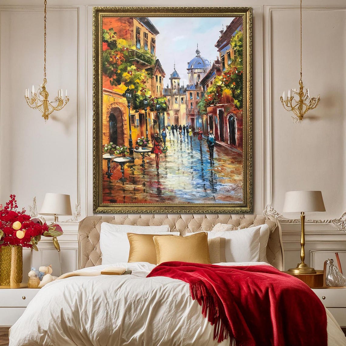 European Street Scene Paintings On European City Art Old Town Painting Original Street Scenery Painting French Street Art - Image 3