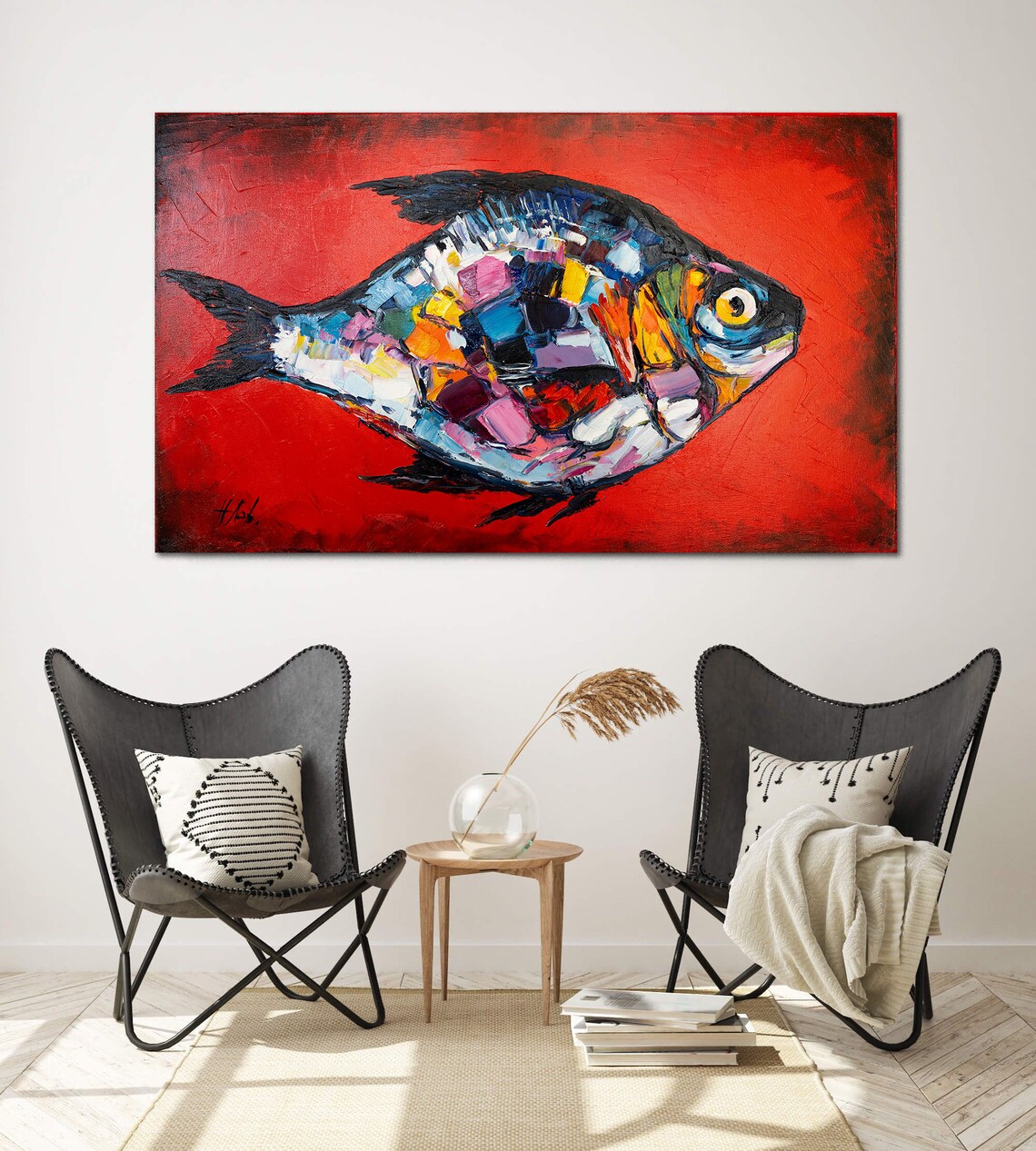 Abstract Fish Oil Painting, Tropical Sea Life Art Print - Image 3