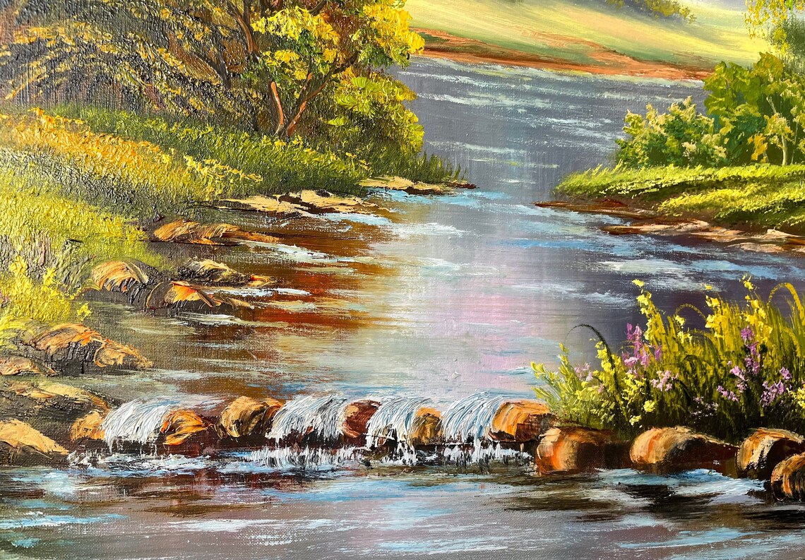 Green Forest River Oil Painting Wall Art Print - Image 2