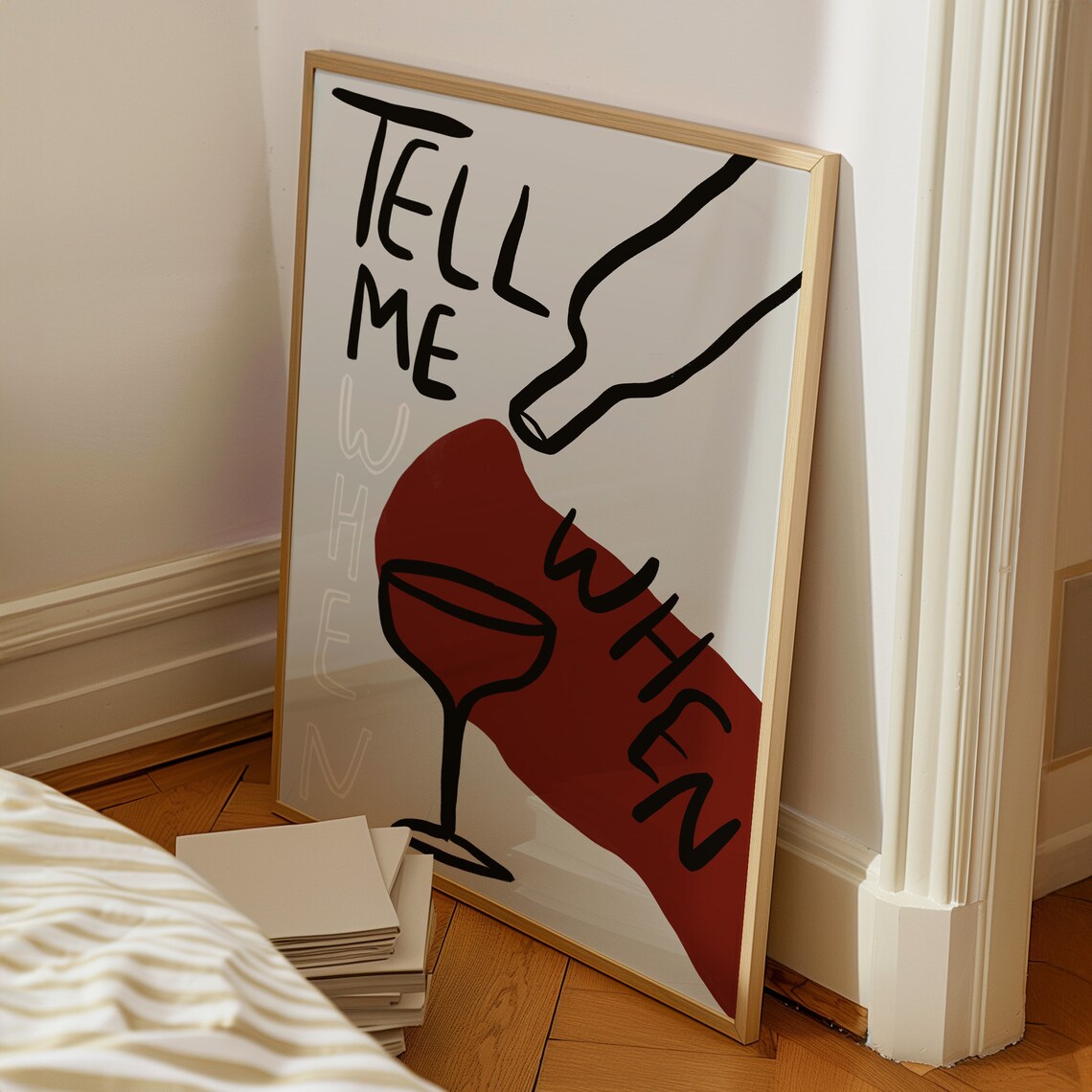 Tell Me When Wine Retro Cocktail Poster, Kitchen Art - Image 2