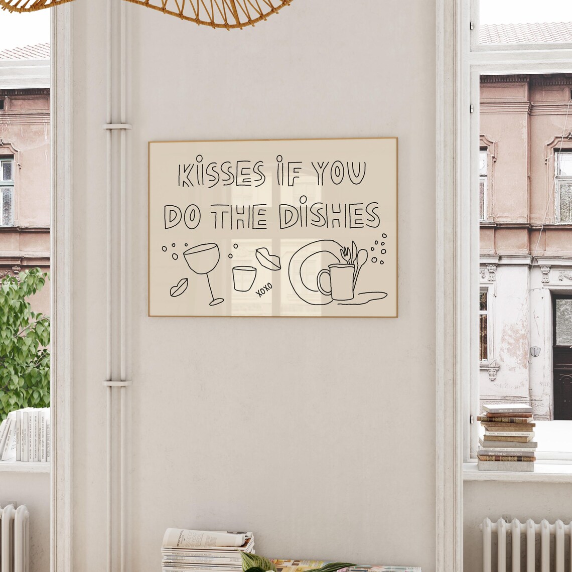 Kisses If You Do The Dishes Typography Kitchen Art Print - Image 2
