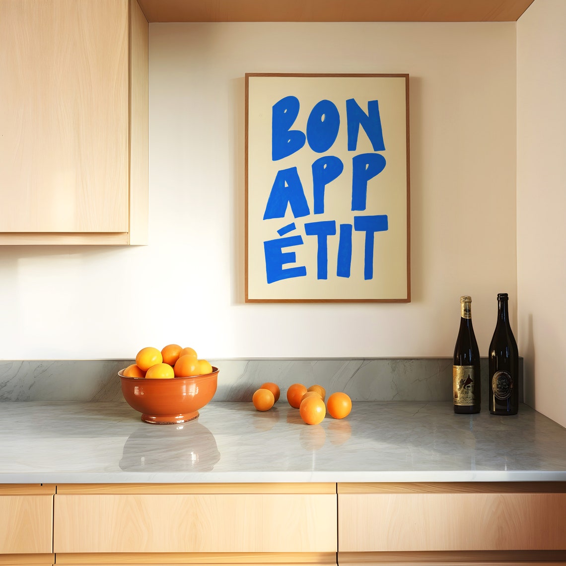 Bon Appetit Bold Blue French Quote Kitchen Typography Poster - Image 2