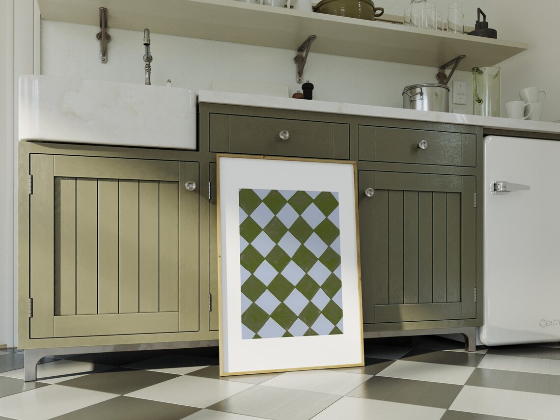 Green and Blue Retro Checkerboard Art Print, Nordic - Image 3