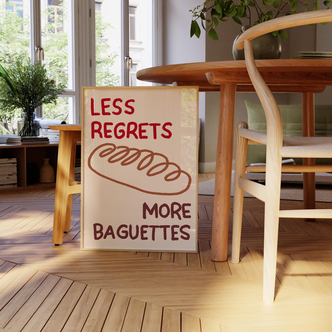 Less Regrets More Baguettes Print Funny Kitchen Wall Art Bread Poster Trendy Kitchen Print Minimalist Food Print Modern Kitchen Decor - Image 2