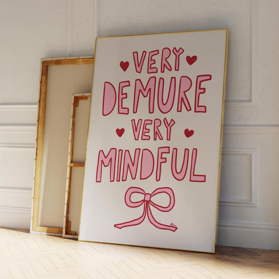 Very Demure Very Mindful Pink Bubble Letter Typography Quote Poster