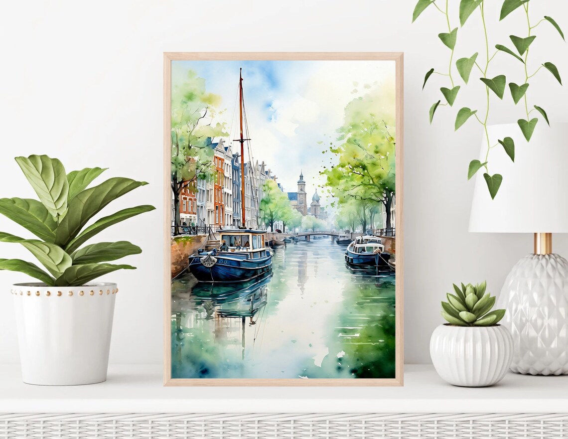 Amsterdam Canal Houses Watercolor Art Print - Image 5