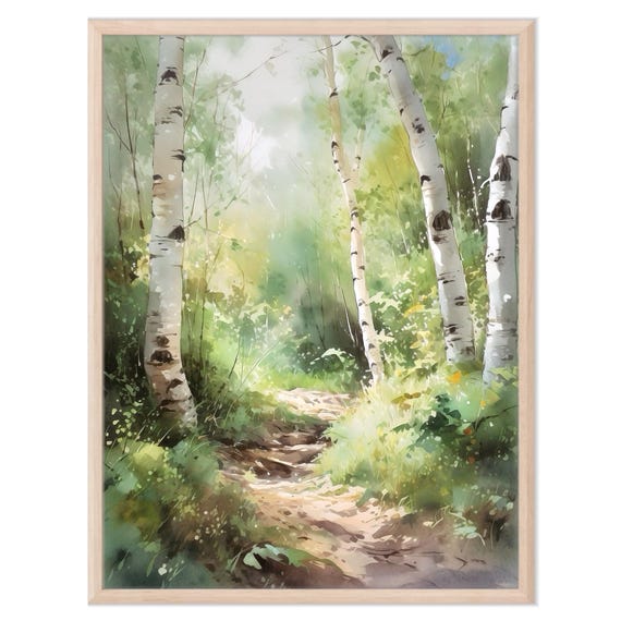 Birch Woods Art Print Watercolor Birch Tree Painting Landscape Wall Art Home Decor Gift Art