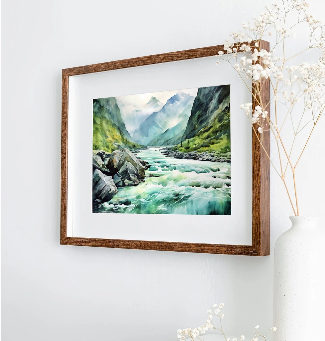 Mountain River Watercolor Painting Art Print - Image 2