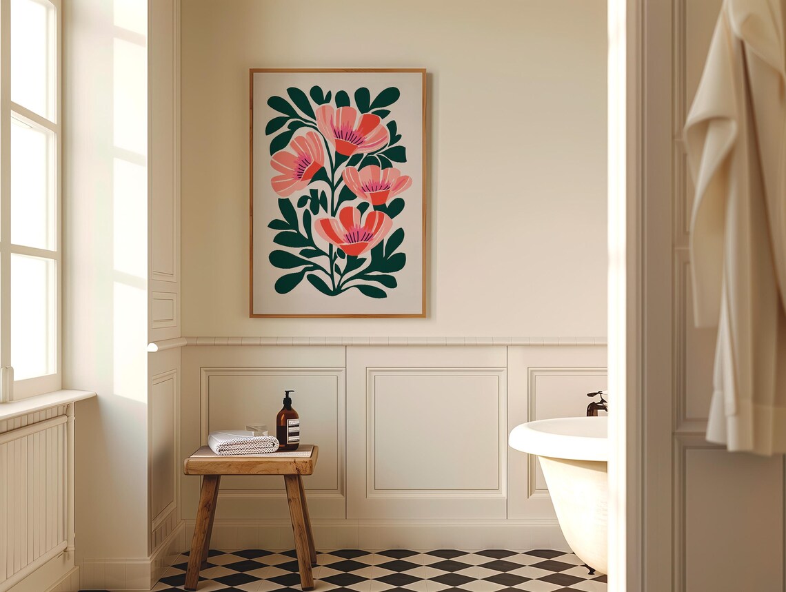 Retro Pink Floral Botanical Market Style Flower Art Wall Poster - Image 4