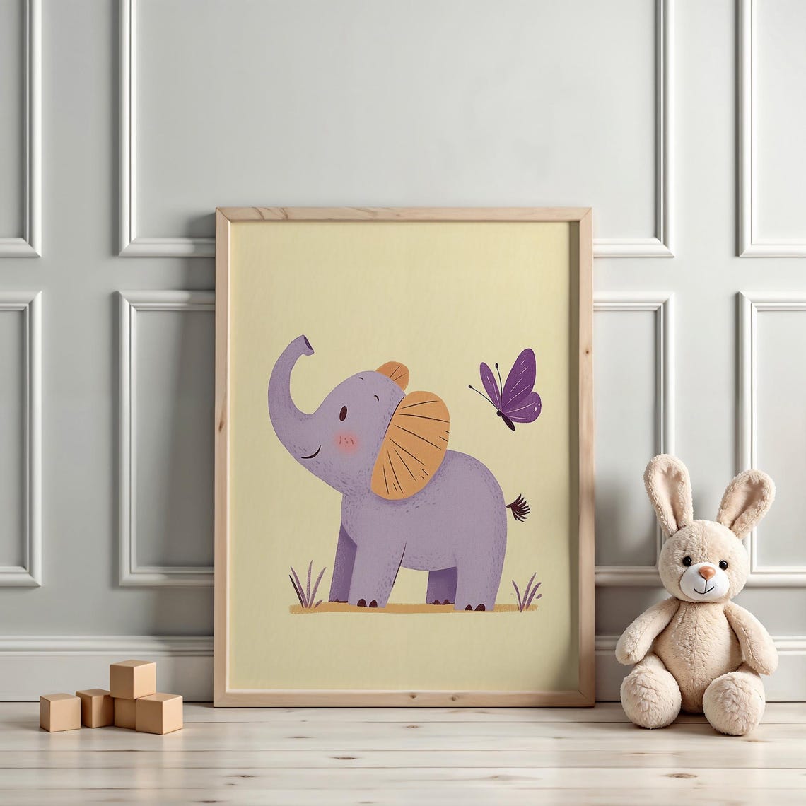 Cute Purple Baby Elephant With Butterfly Nursery Animal Poster - Image 4