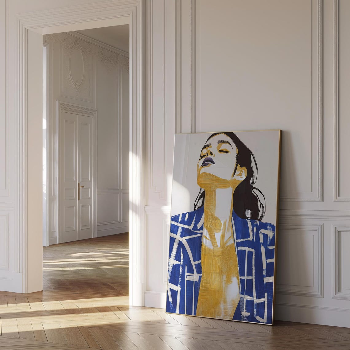 Abstract Woman Portrait in Blue and Gold Brushstrokes Poster - Image 5