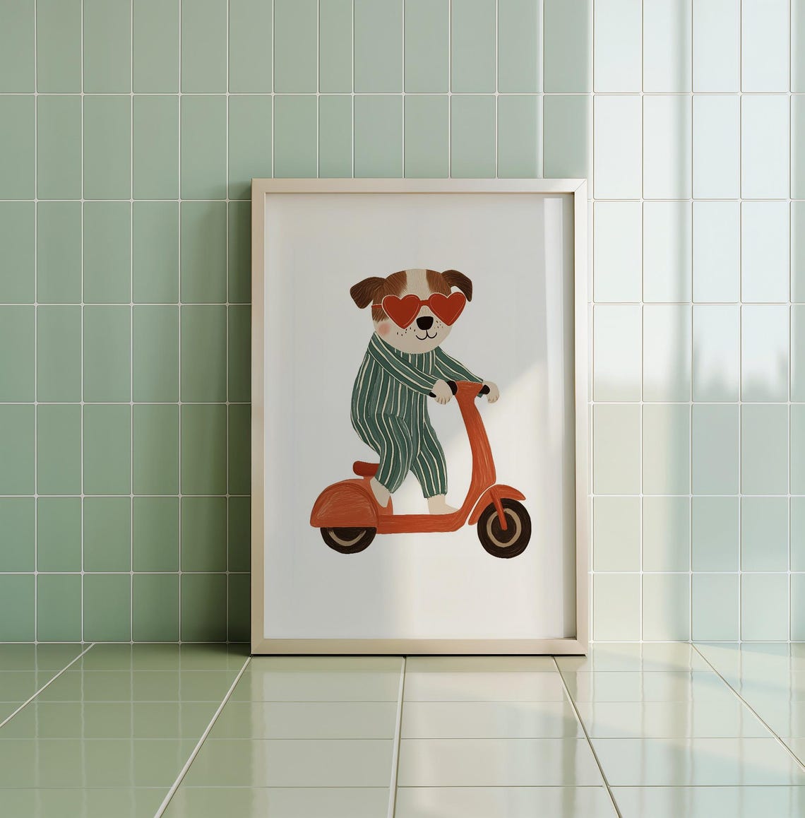 Playful Cool Dog in Sunglasses Riding Scooter Nursery Art Poster - Image 3