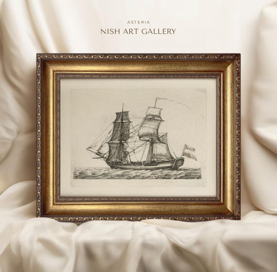 Vintage Boat Sketch Art Print, Nautical Gift
