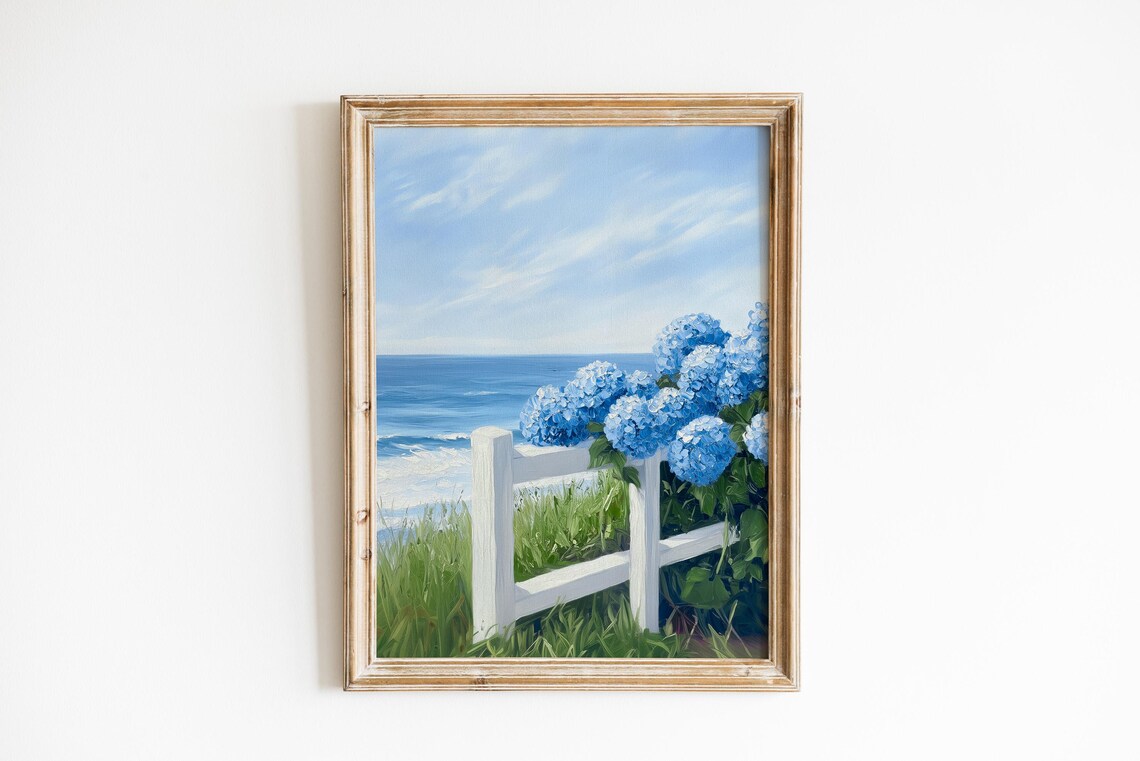 Hydrangea by the Seaside, Nantucket Vintage Art Print