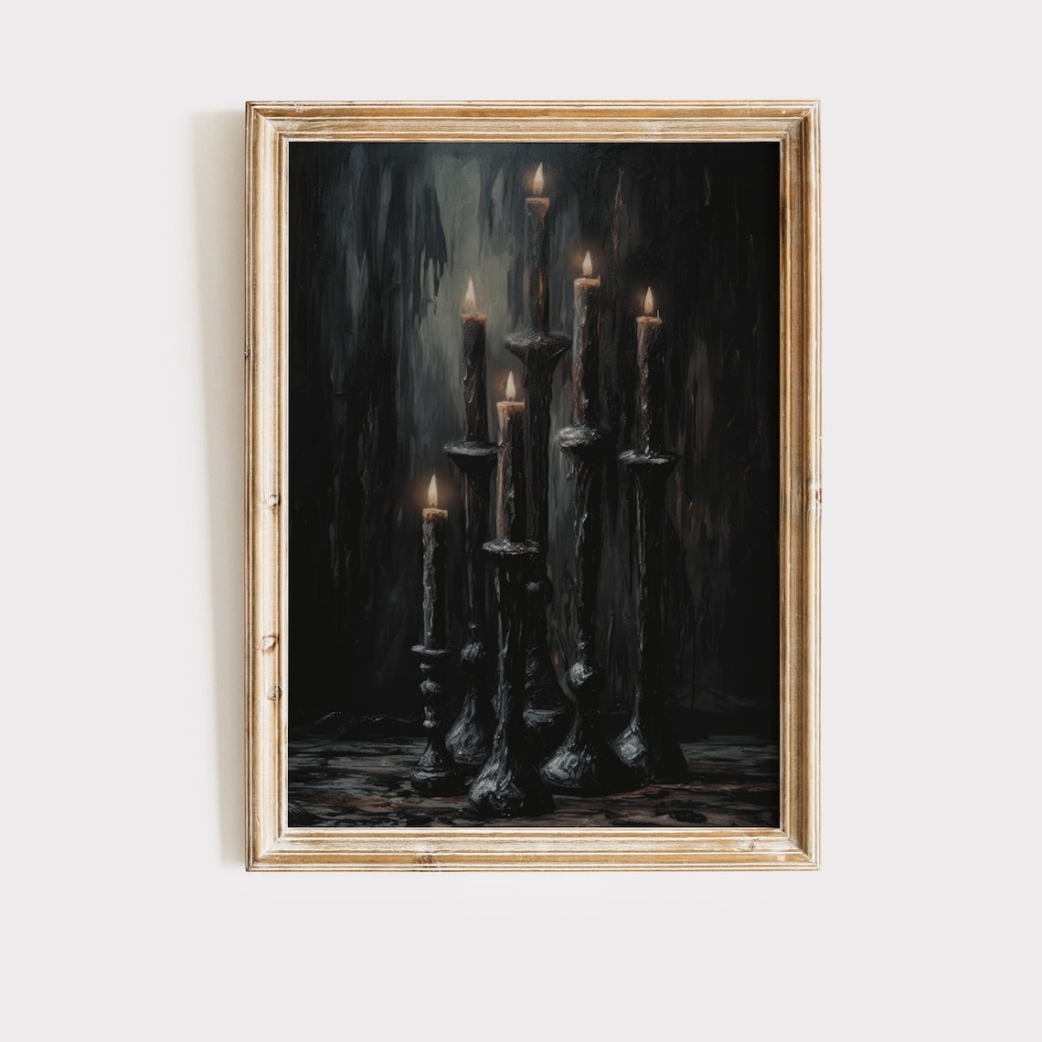Tall Black Candlesticks Moody Gothic Candlelight Vintage Halloween Print - Image 2