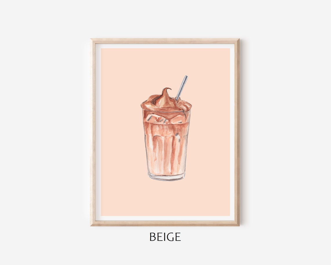 Iced Dalgona Coffee Glass Watercolor On Blush Pink Background Print - Image 4
