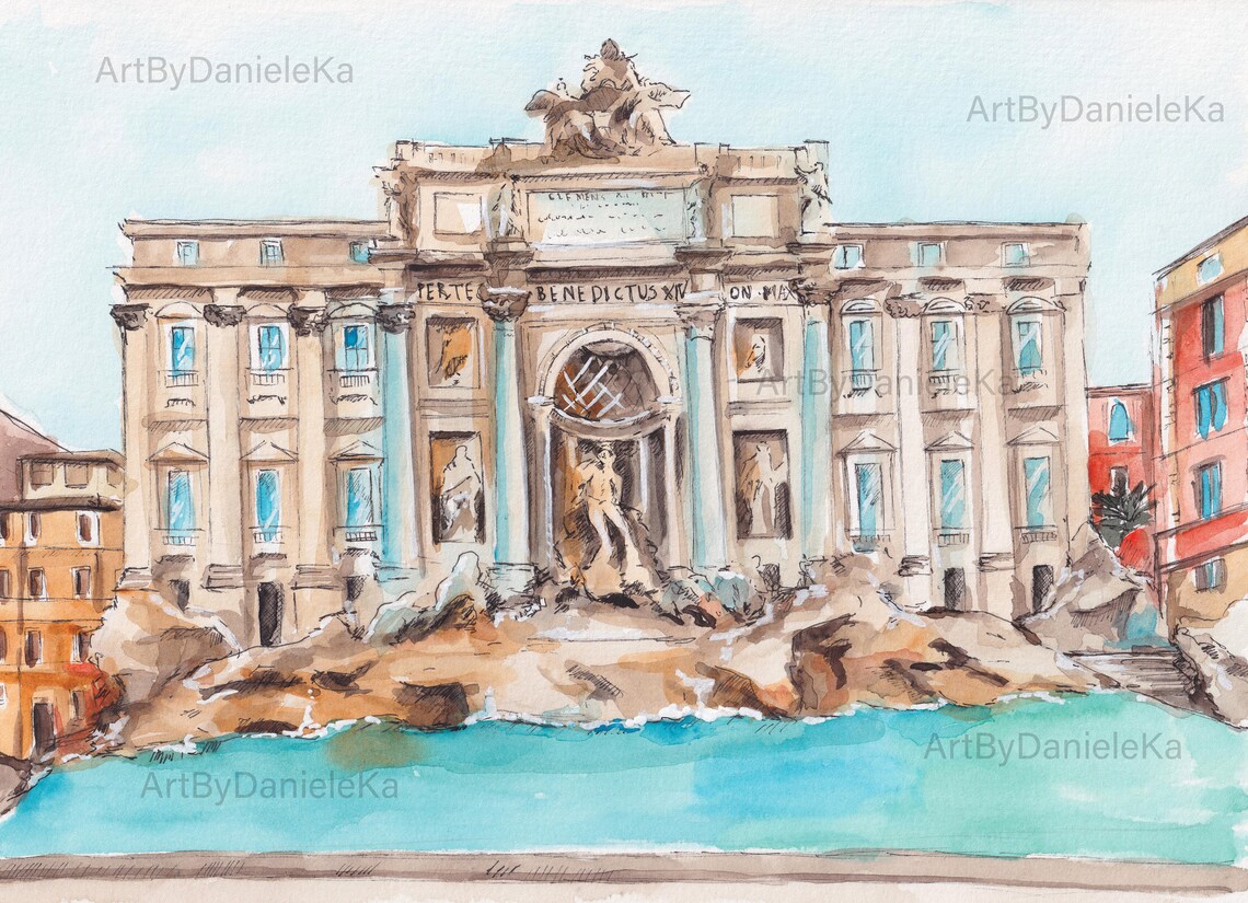 Trevi Fountain Watercolor Travel Poster, Rome - Image 2