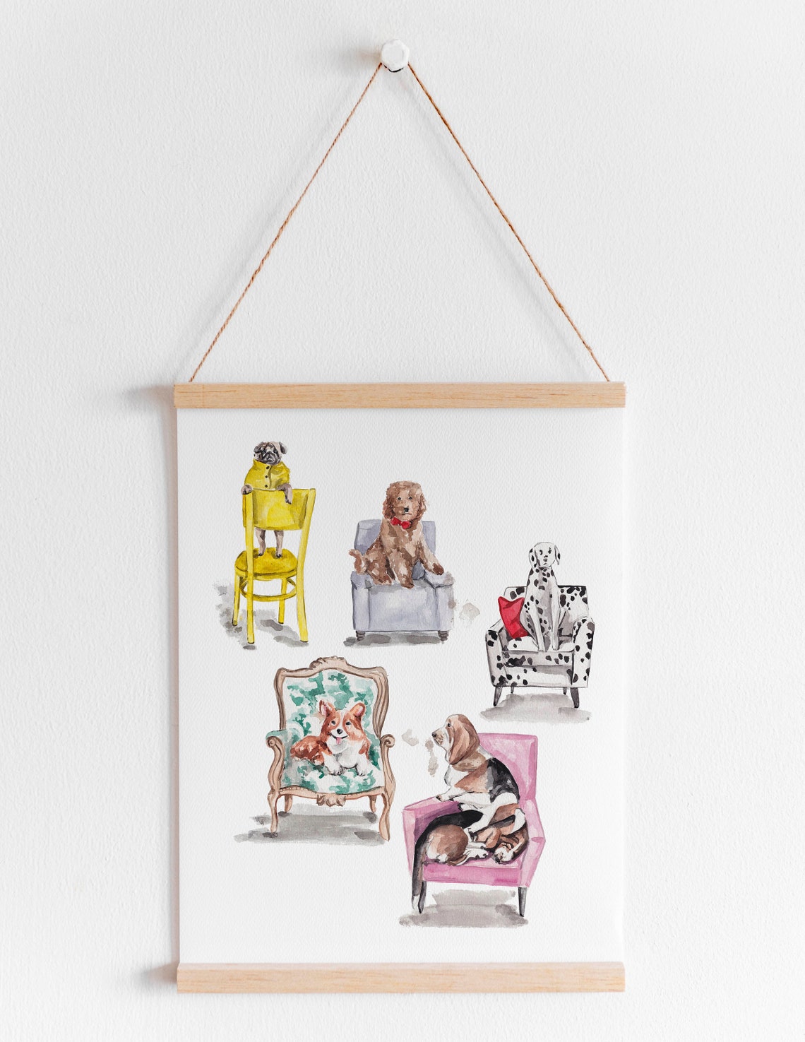 Dog On Chair Print Dog Illustration Dog Painting Dog Wall Decor Pug Art Print Corgi Poster Nursery Decor Animal Lover Art - Image 3
