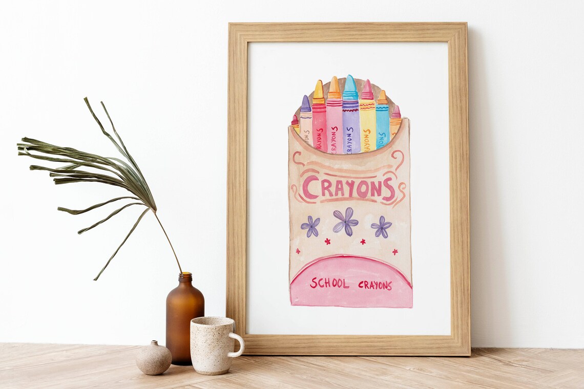 Watercolor Box Of Colorful Crayons Kids Nursery Playroom Wall Art - Image 4
