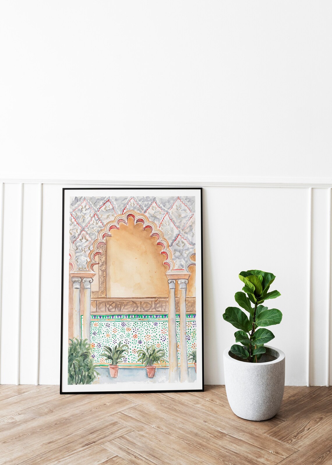 Moroccan Horseshoe Arch Doorway With Mosaic Tiles And Plants Print - Image 3