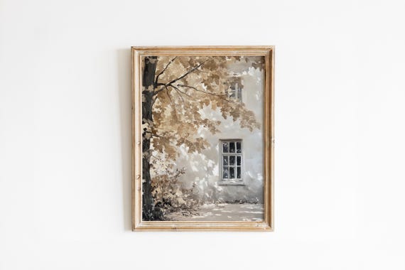 Vintage Fall Cottage Art Neutral Rustic House Print Moody Antique Farmhouse Dcor