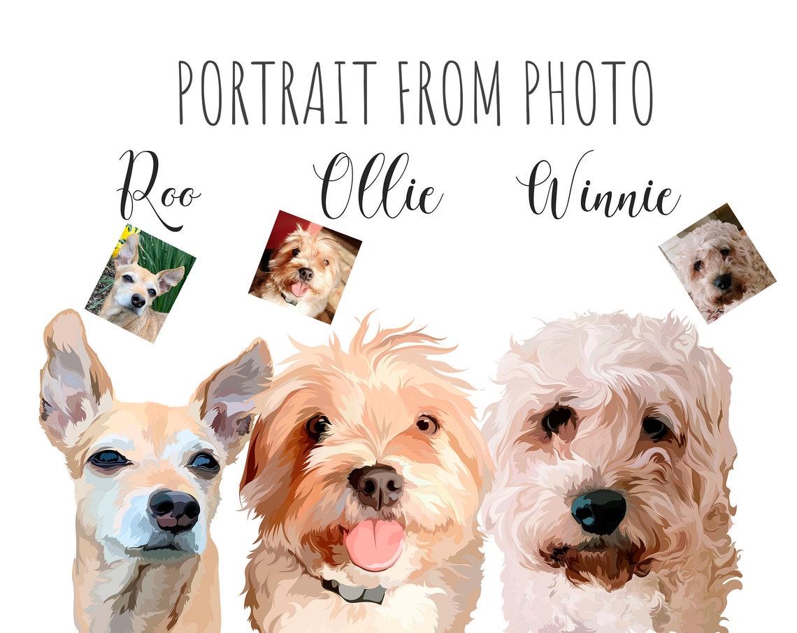 Custom Three Dog Portrait Roo Ollie Winnie Vector Gift Poster