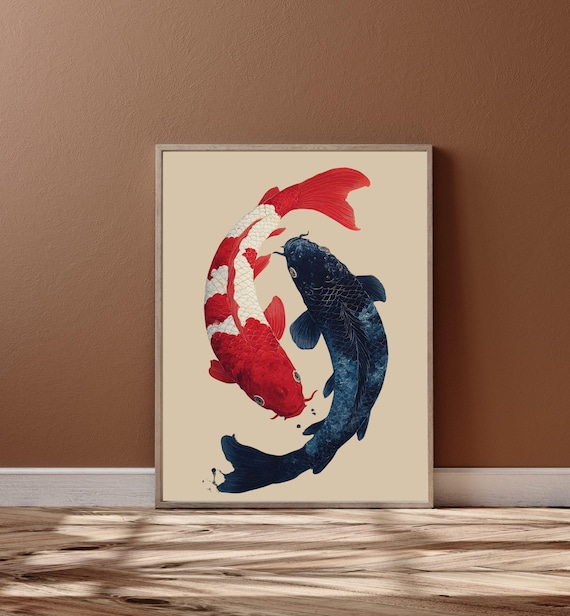 Minimalist Koi Fish Poster Print, Japanese Zen