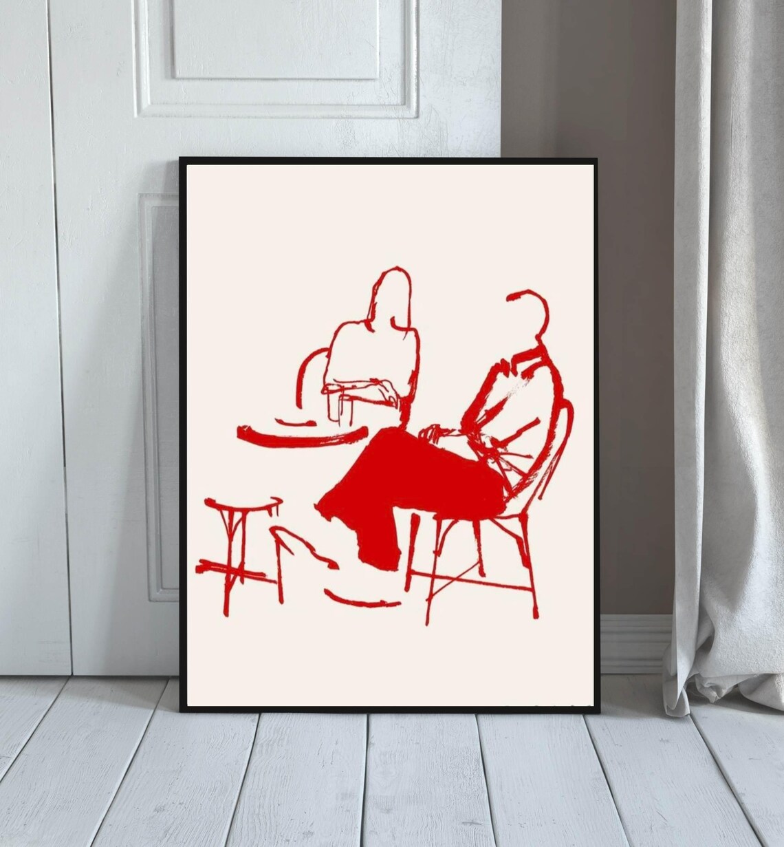 Minimalist Line Art Abstract Conversation, Figure Sketch