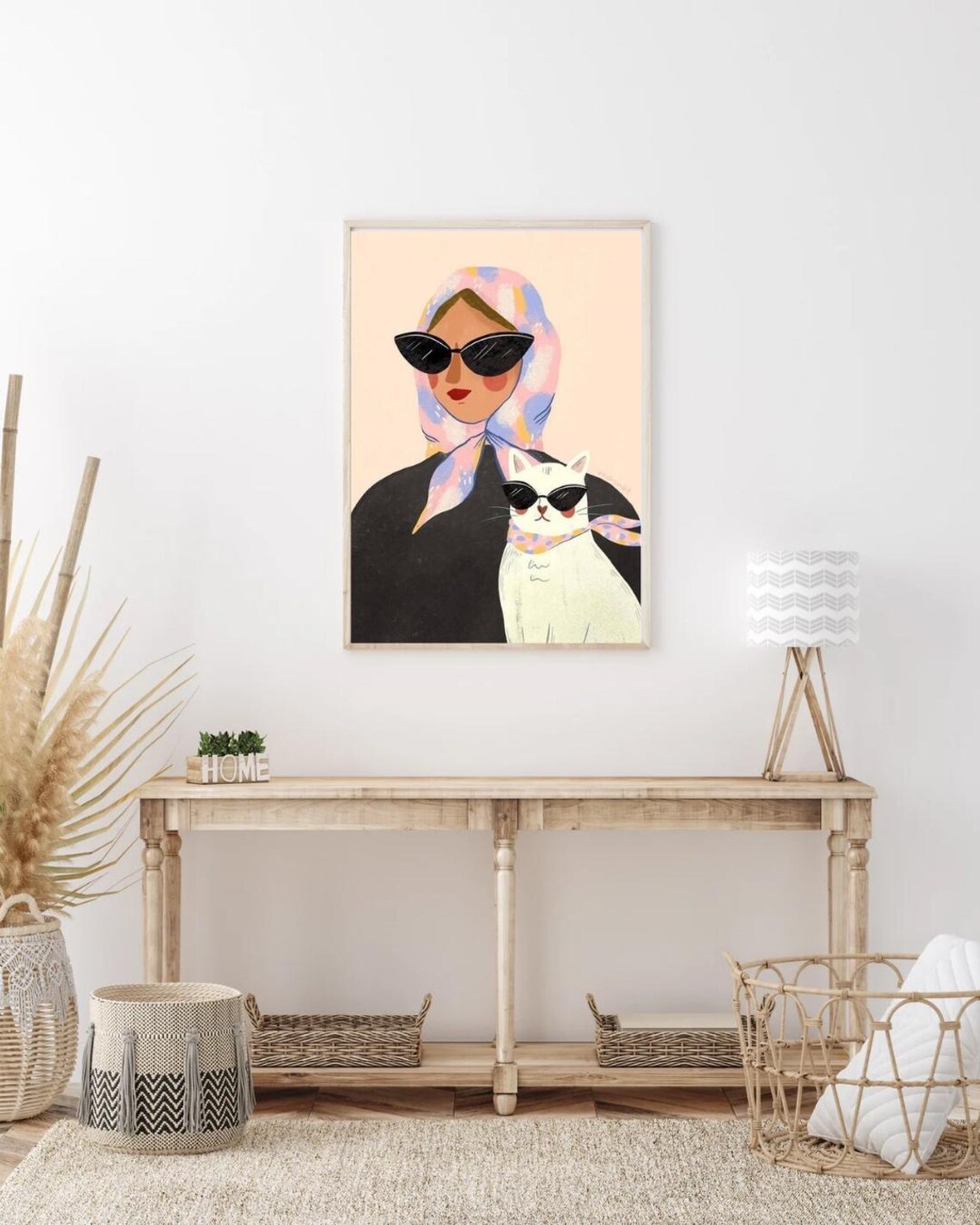 Beautiful Vintage Glam Lady And Cat Sunglasses Retro Fashion Poster