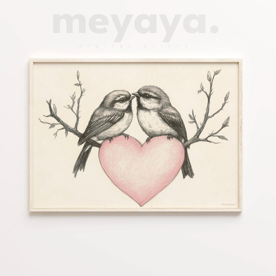 Love Birds Art Print, Cottagecore Valentine Decor - Image 3
