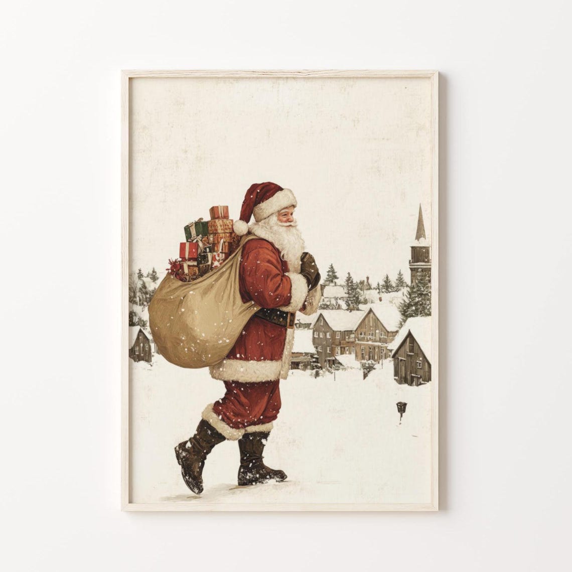 Vintage Santa Print Christmas Painting Holiday Decor Vintage Christmas Decor Farmhouse Christmas Print Winter Santa Wall Art - Image 2