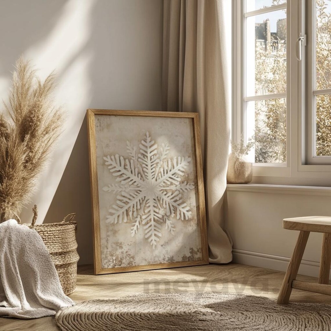 Snowflake Vintage Christmas Seasonal Art Print, Rustic - Image 6