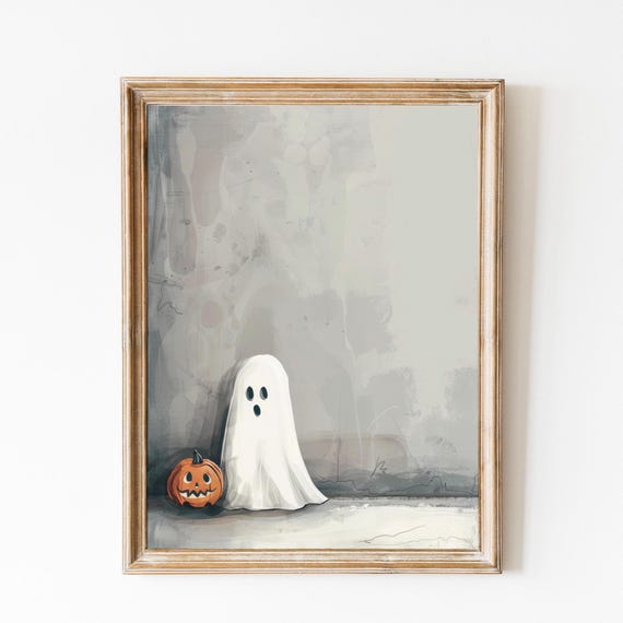 Halloween Ghost Pumpkin Print Spooky Wall Art Vintage Halloween Wall Decor Cute Ghost Print Pumpkin Print Trick Or Treat Decor Boo Art