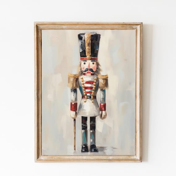 Christmas Nutcracker Soldier Vintage Oil Painting Art Print