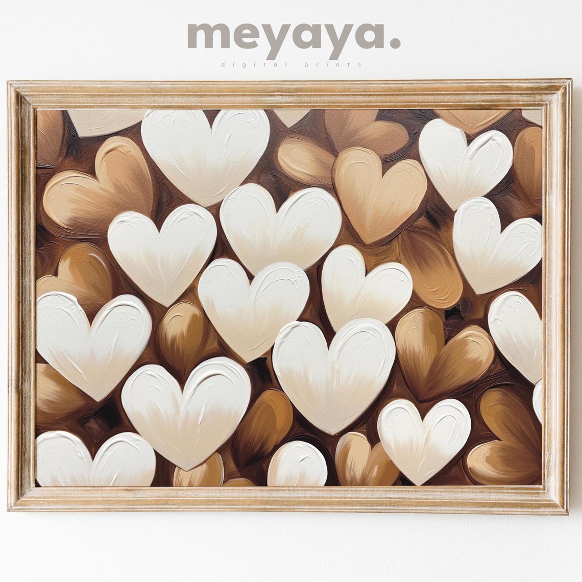 White Caramel Impasto Hearts Dark Brown Rustic Valentine Poster