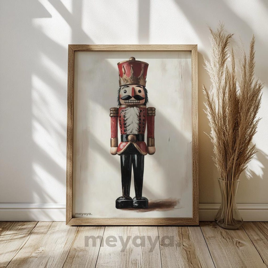 Vintage Nutcracker Soldier Rustic Red Gold Christmas Art Poster - Image 6
